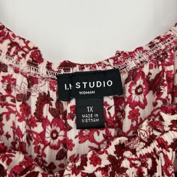 In Studio Boho Peasant Top Pink Ditsy Floral Elastic Waist 3/4 Sleeves Size 1X - Picture 10 of 11